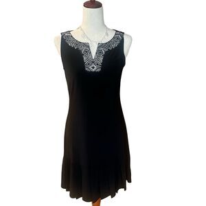 WHBM Black Sleeveless Stretchy V-Neck Ruffled Hemline Dress Size XS